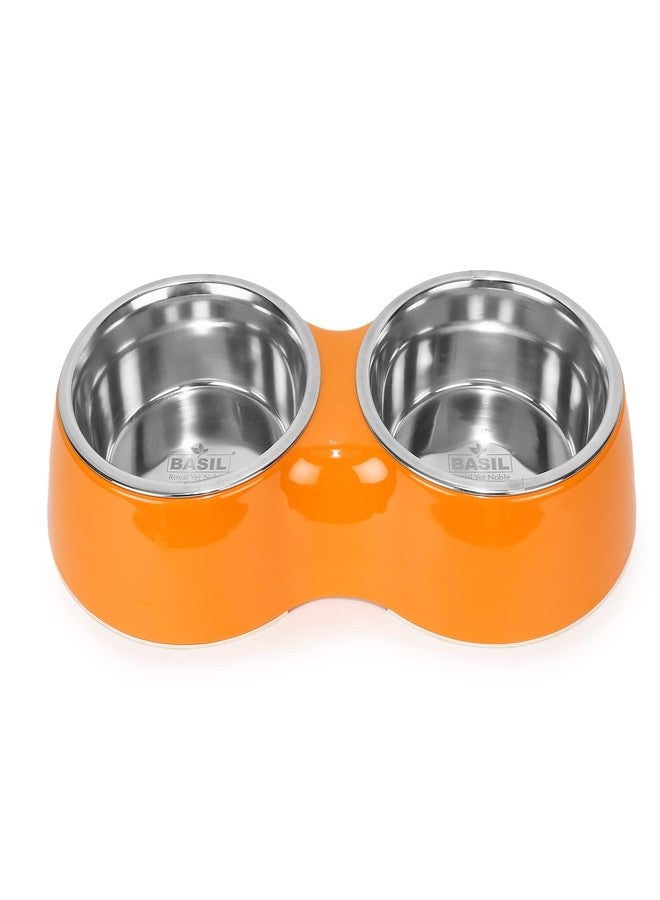Basil Double Dinner Set Stainless Steel Food Water Feeding Bowls (Melamine Bowls Orange Color & Size: Large (1600ml)) for Pets, Dogs, Cats, Puppy - Image 2